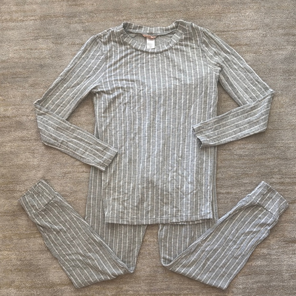 Eberjey Gray Pajama Set Cozy Ribbed Texture girls size 10